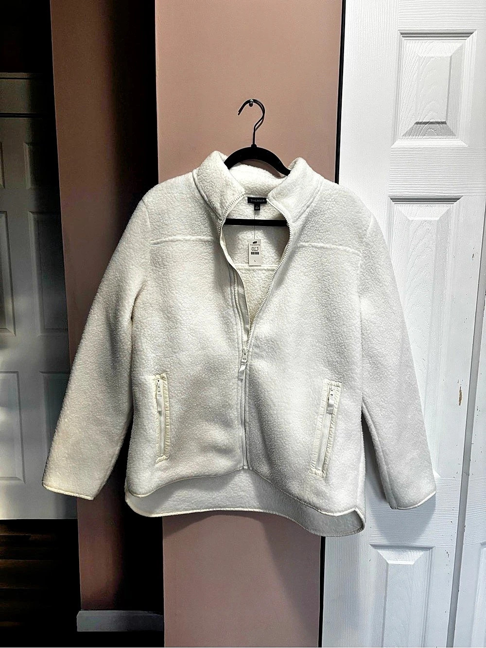 NWT Talbots Teddy Fleece Zip Up Jacket in White Size Large